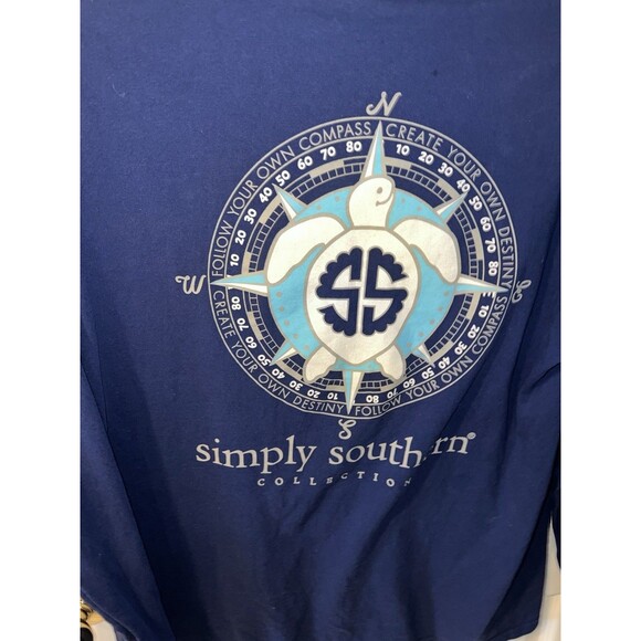 Southern Attitude Turtle Compass Anchor T-Shirt Adult Large Blue Long Sleeve Sea - Picture 6 of 8